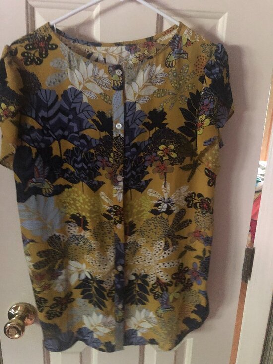 PREMISE Tops - Size Lg dk purple.yellow,black loose fitting top